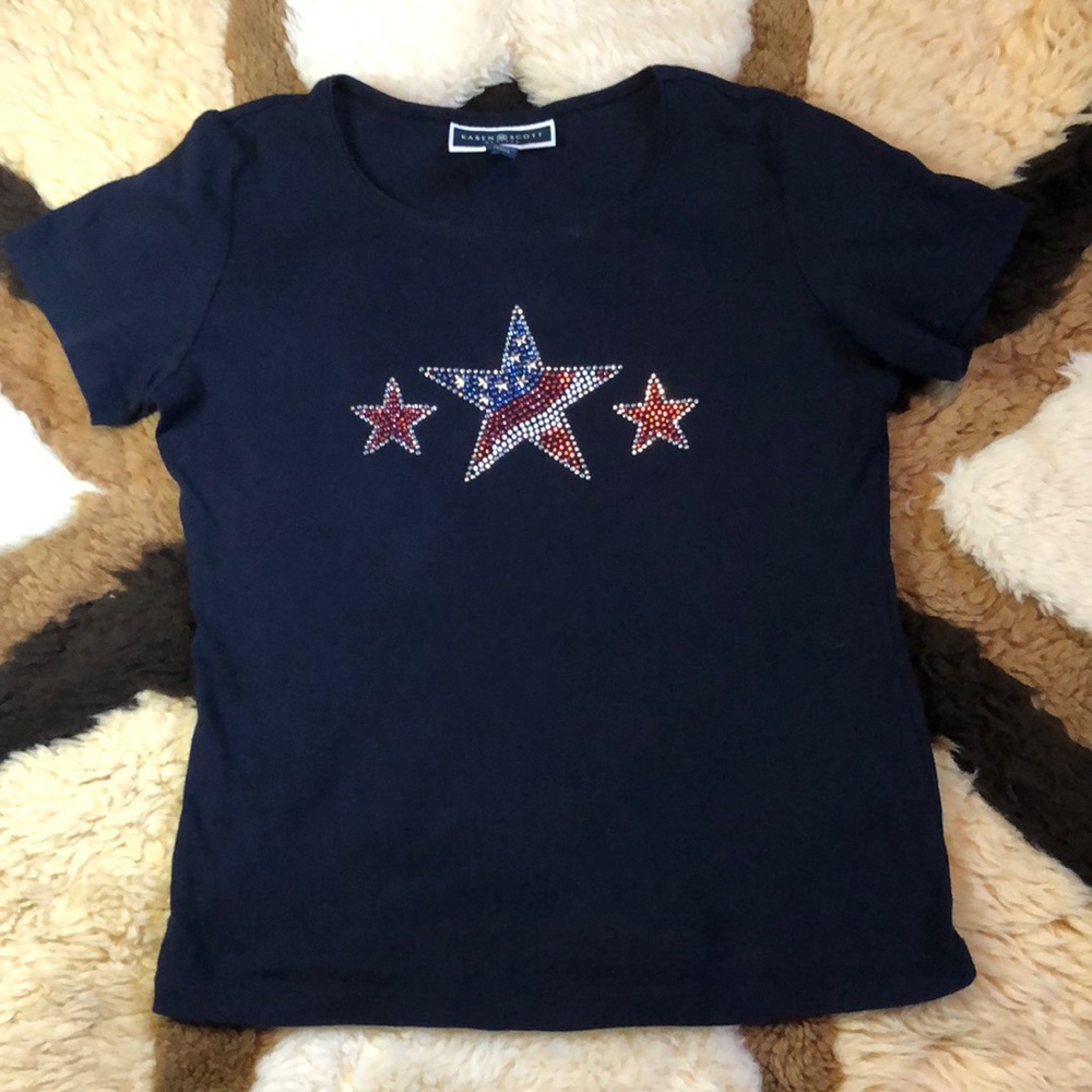 Karen Scott Petites Stars and Stripes Tee PS